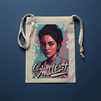 A canvas tote bag with a colorful illustration of a woman's face in a retro style. "SWOLEST" is written in bold letters at the bottom.